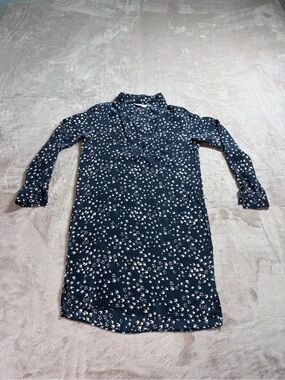 Tylho Anthropologie Migration Silk Bird Print Tunic Blouse Dress Navy Women's XS